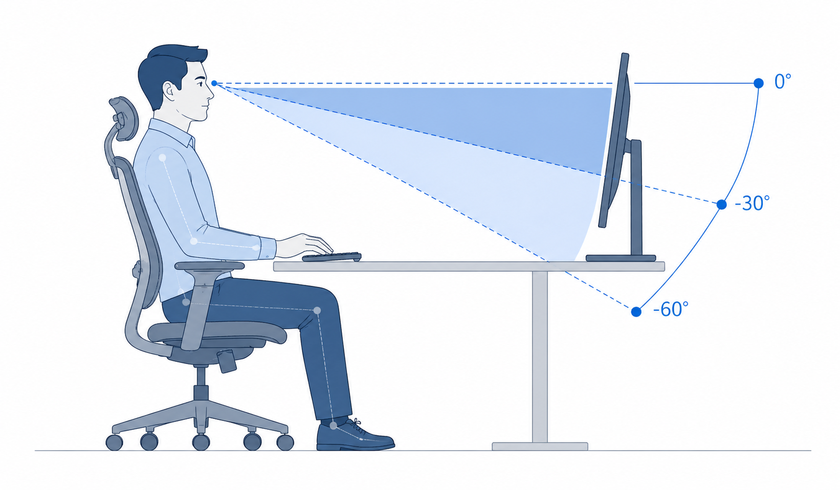 Diagram illustrating vertical field of view zones for monitor viewing