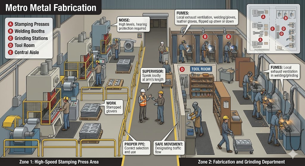 Metro Metal Fabrication case study visual showing the metal fabrication workplace context